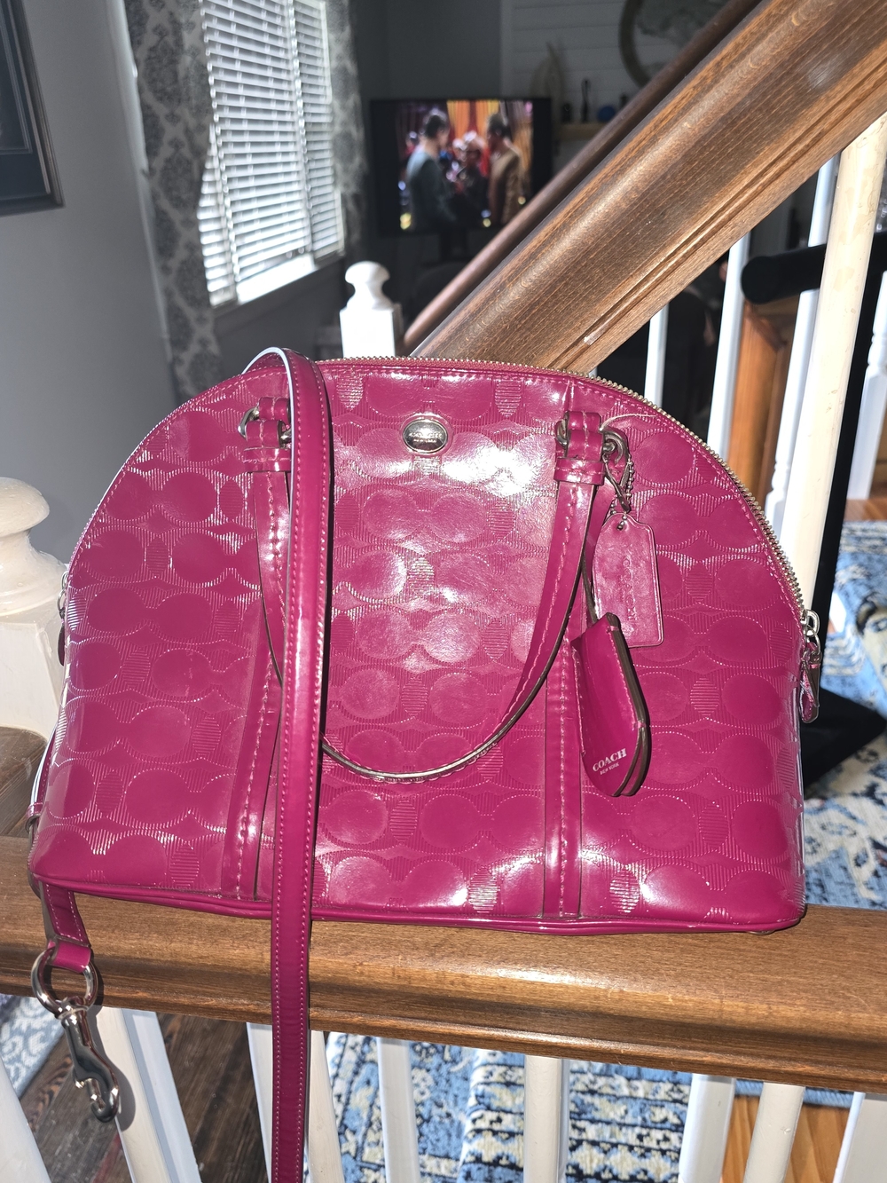 Coach Peyton Patent Leather Dome Crossbody in Fuchsia